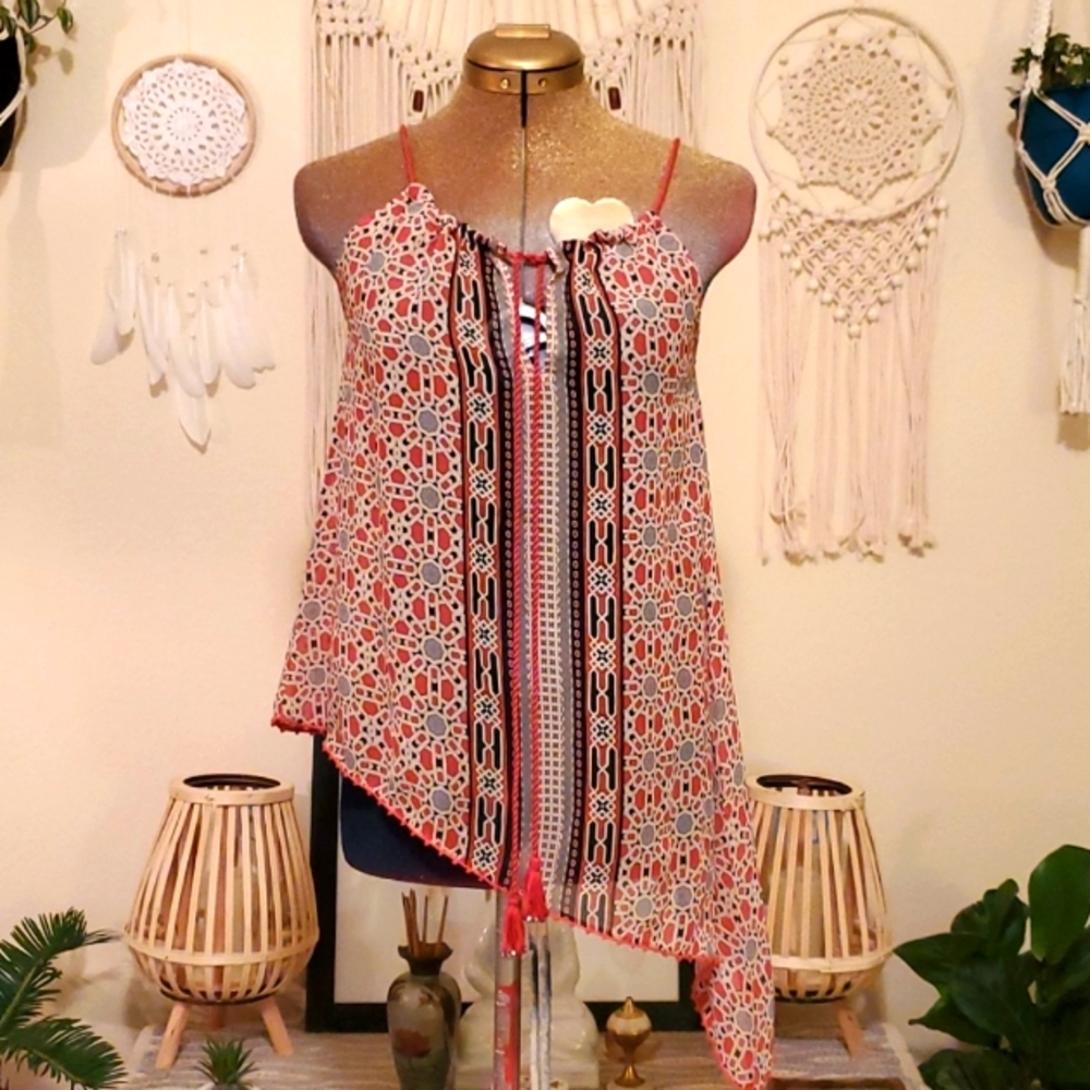 Anthropologie TryB Sheer Boho Tank Top